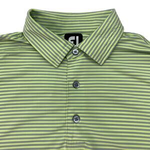 FootJoy Mens Large Neon Green Gray Striped Short Sleeve Polo Shirt Golf Shirt